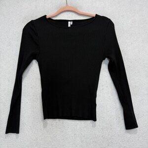 COMUNE Shirt Womens Large Black Ribbed Knit Long Sleeve Boat Neck Slim